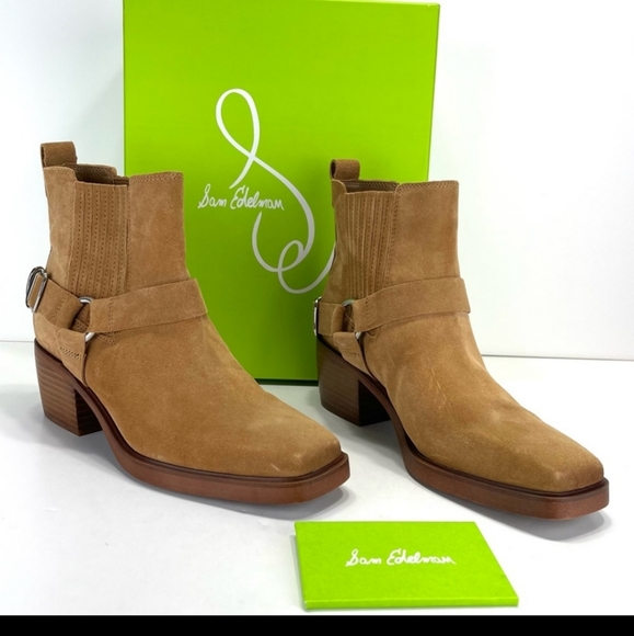 SAM EDELMAN BELLAMIE CAMEL SUEDE WESTERN HARNESS ANKLE BOOTS/BOOTIES🆕 7.5 - Picture 3 of 10